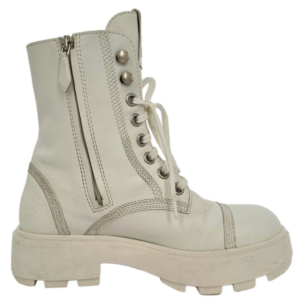 Miu Miu Lace-Up Combat Boots in White Leather